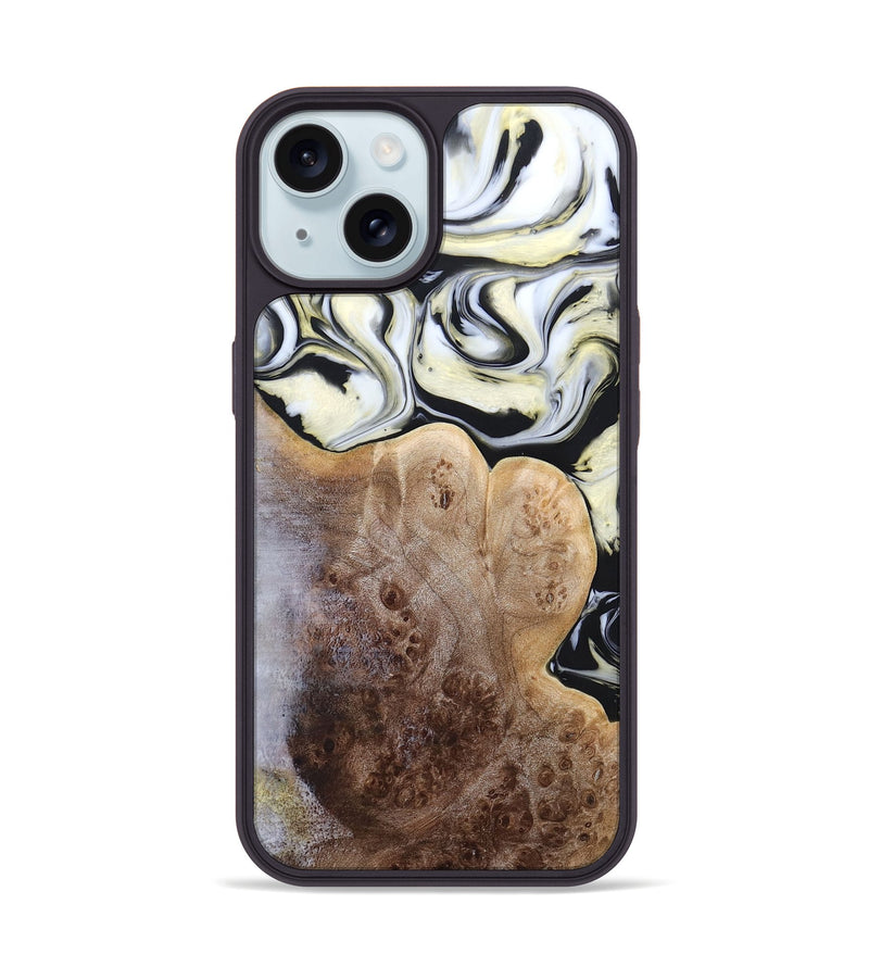 iPhone 15 Wood+Resin Phone Case - Melba (Black & White, 665866)