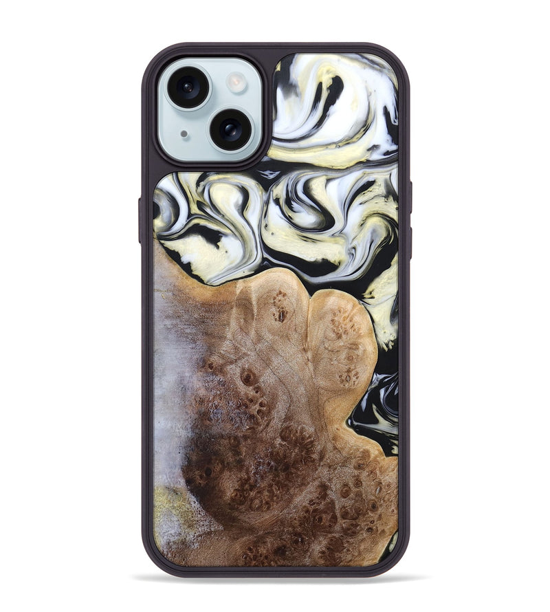 iPhone 15 Plus Wood+Resin Phone Case - Melba (Black & White, 665866)