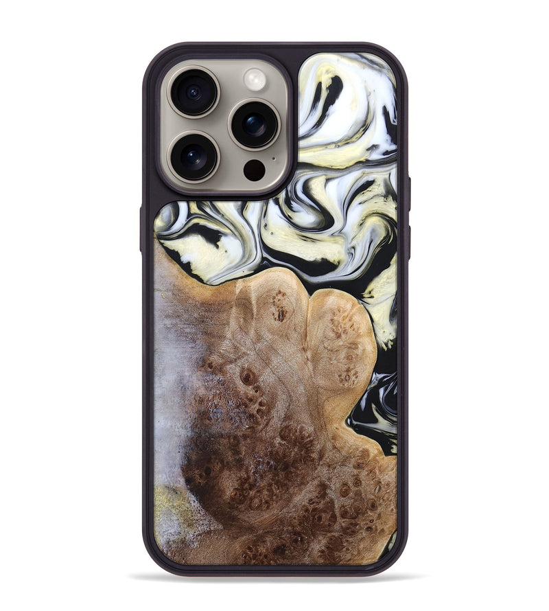iPhone 15 Pro Max Wood+Resin Phone Case - Melba (Black & White, 665866)