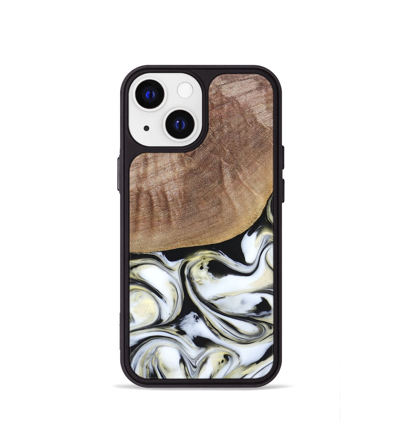iPhone 13 mini Wood+Resin Phone Case - Lisa (Black & White, 665869)