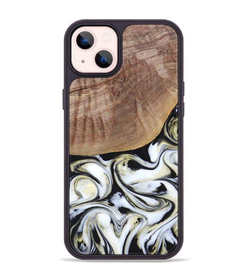 iPhone 14 Plus Wood+Resin Phone Case - Lisa (Black & White, 665869)