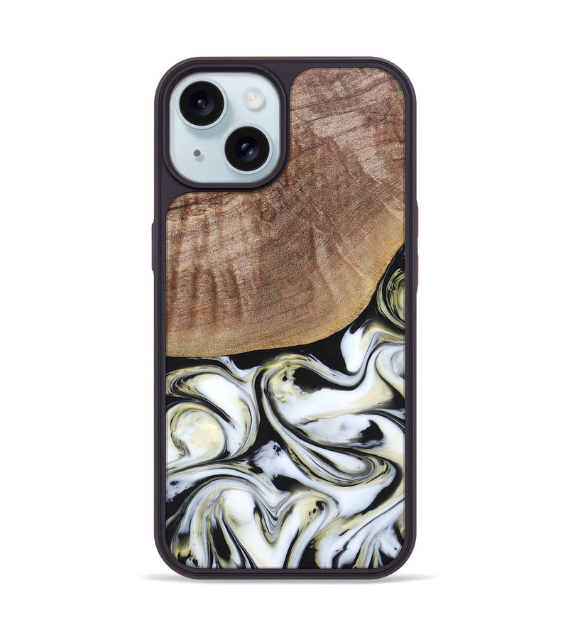 iPhone 15 Wood+Resin Phone Case - Lisa (Black & White, 665869)