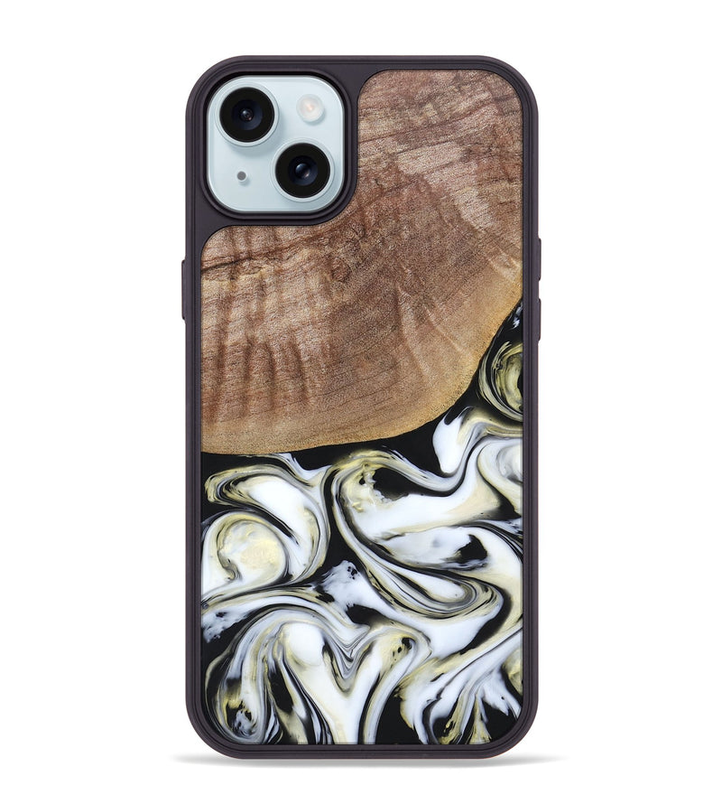 iPhone 15 Plus Wood+Resin Phone Case - Lisa (Black & White, 665869)