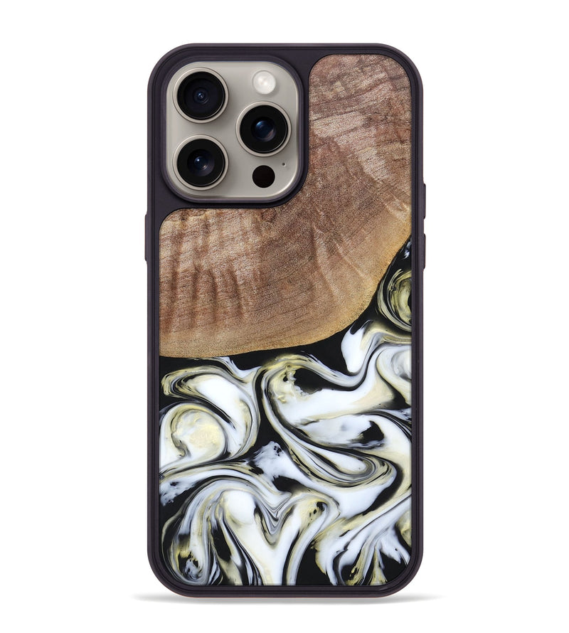iPhone 15 Pro Max Wood+Resin Phone Case - Lisa (Black & White, 665869)