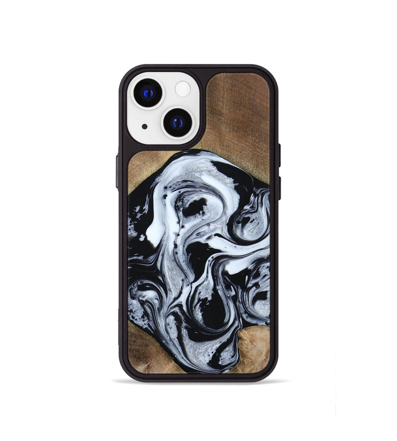 iPhone 13 mini Wood+Resin Phone Case - Jewel (Black & White, 667638)