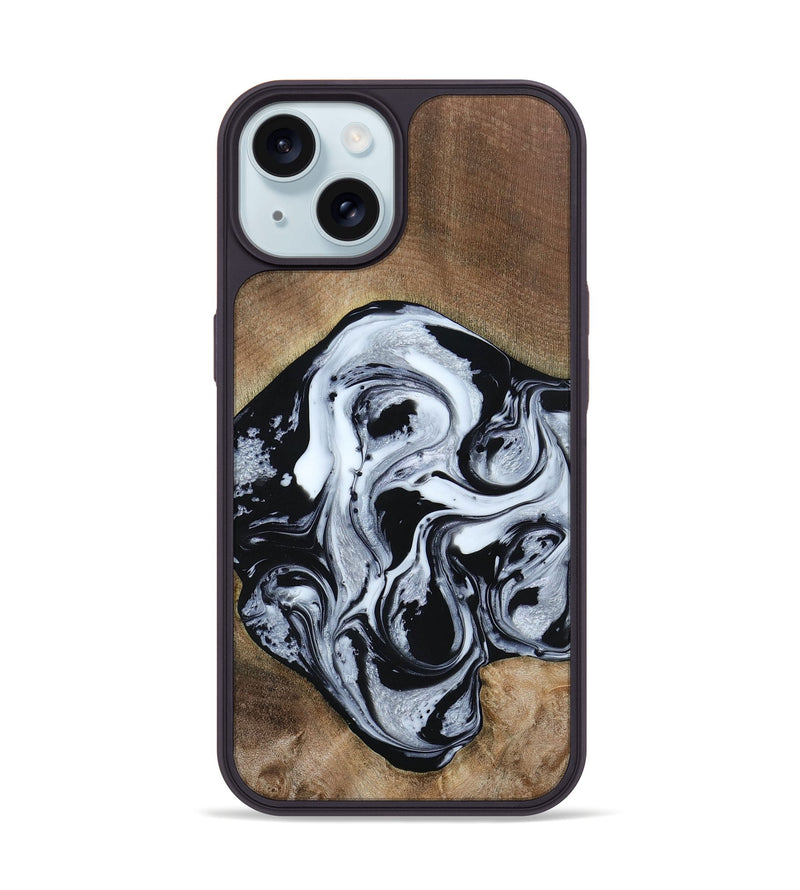 iPhone 15 Wood+Resin Phone Case - Jewel (Black & White, 667638)