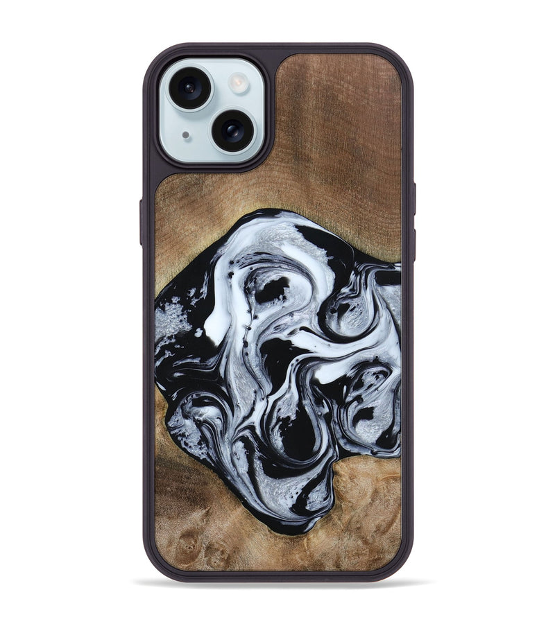 iPhone 15 Plus Wood+Resin Phone Case - Jewel (Black & White, 667638)