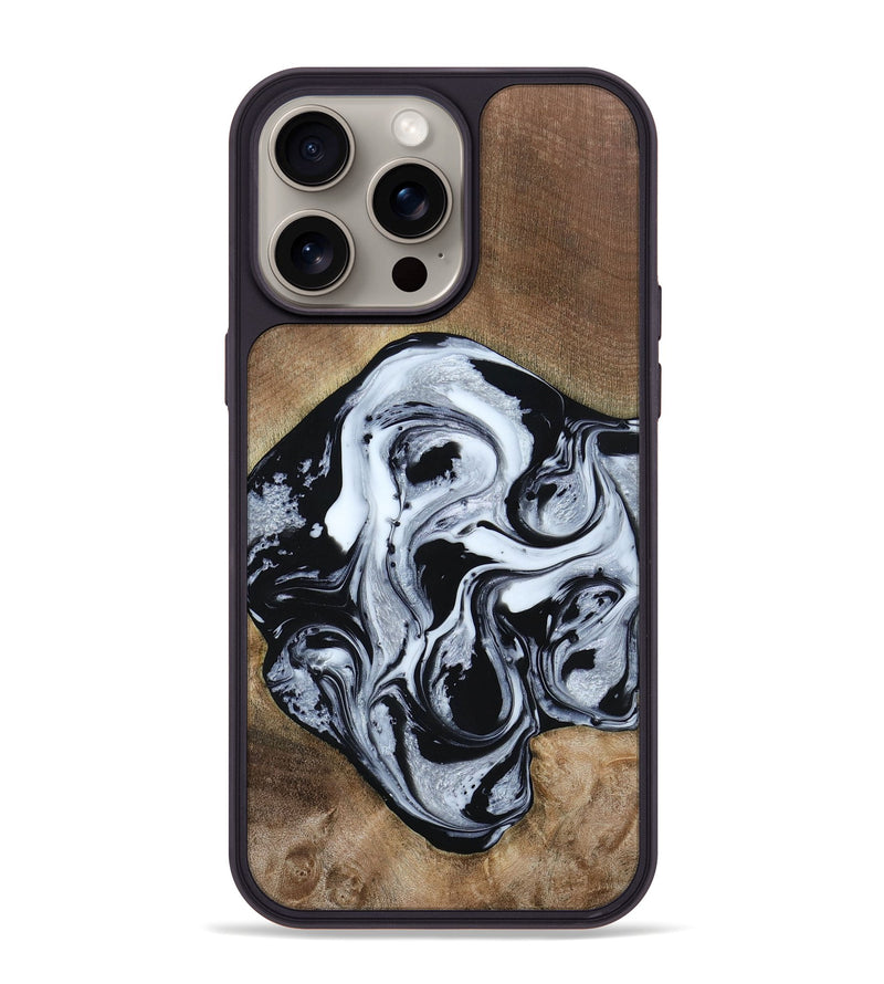 iPhone 15 Pro Max Wood+Resin Phone Case - Jewel (Black & White, 667638)