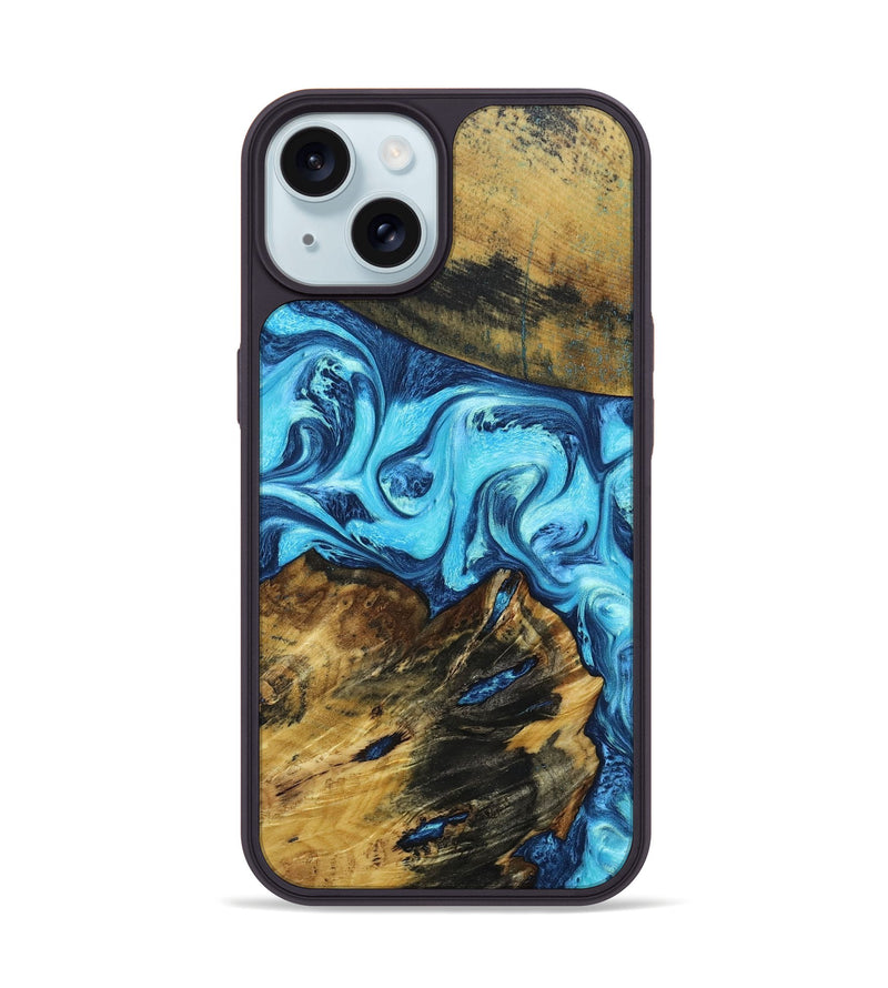 iPhone 15 Wood+Resin Phone Case - Latonya (Blue, 669392)
