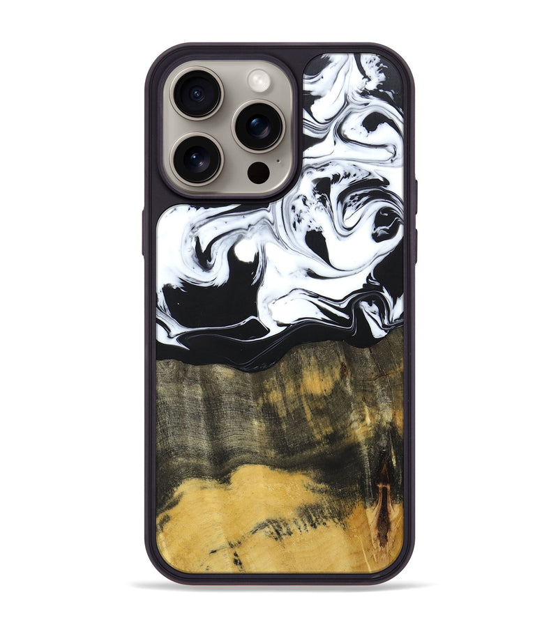 iPhone 15 Pro Max Wood+Resin Phone Case - Daxton (Black & White, 669512)