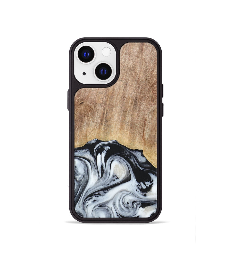iPhone 13 mini Wood+Resin Phone Case - Bette (Black & White, 676346)