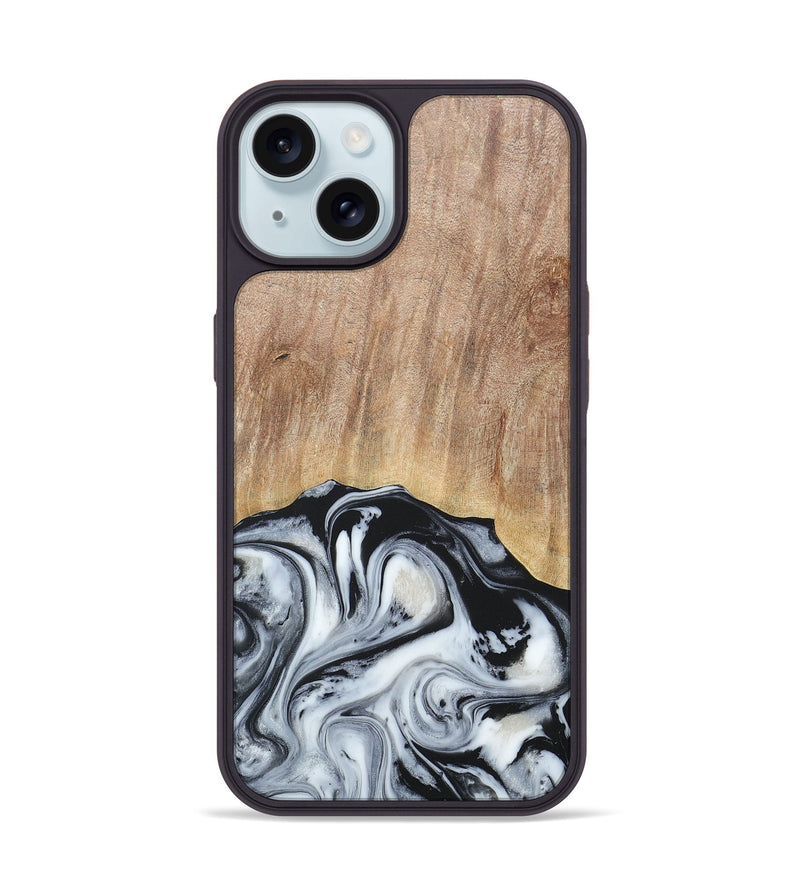 iPhone 15 Wood+Resin Phone Case - Bette (Black & White, 676346)