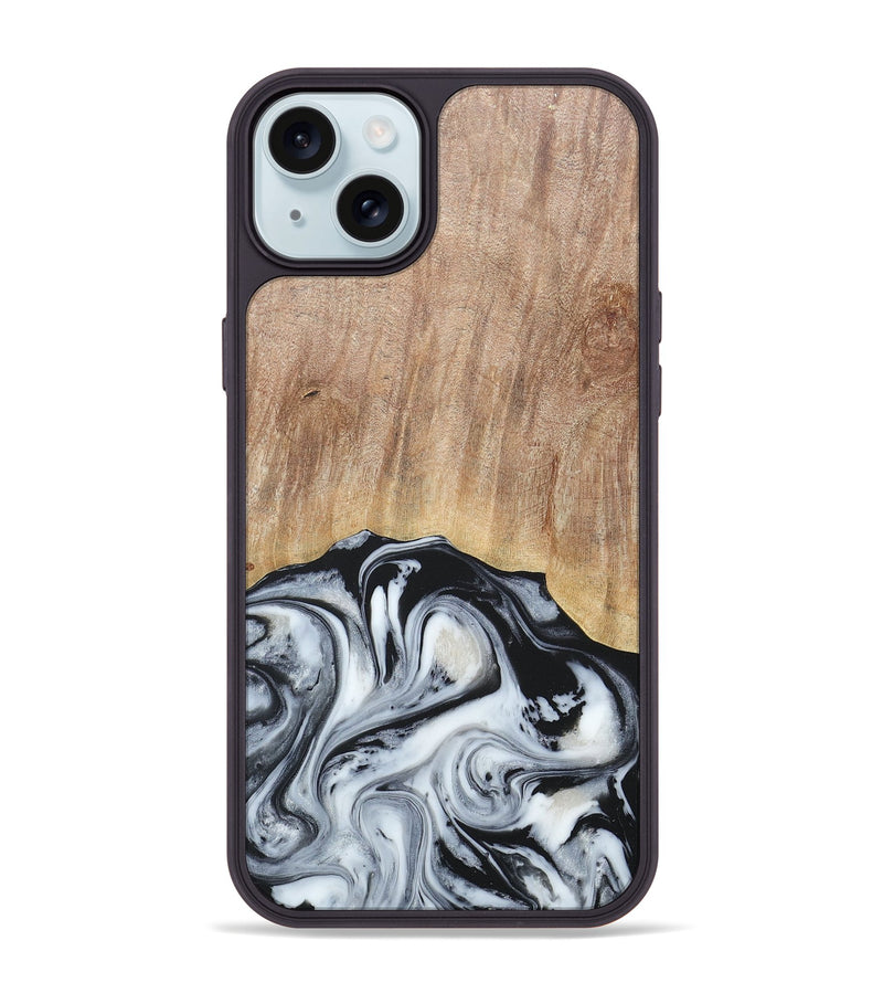iPhone 15 Plus Wood+Resin Phone Case - Bette (Black & White, 676346)