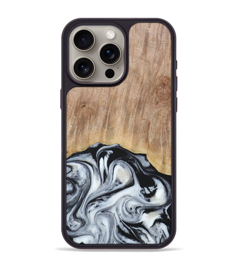 iPhone 15 Pro Max Wood+Resin Phone Case - Bette (Black & White, 676346)
