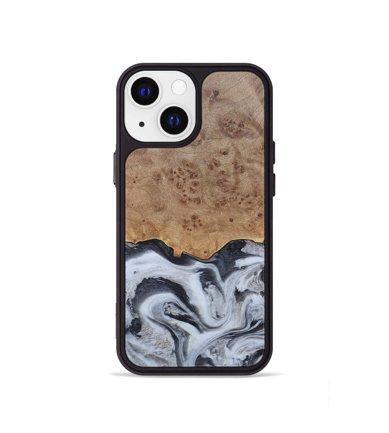 iPhone 13 mini Wood+Resin Phone Case - Stuart (Black & White, 676348)