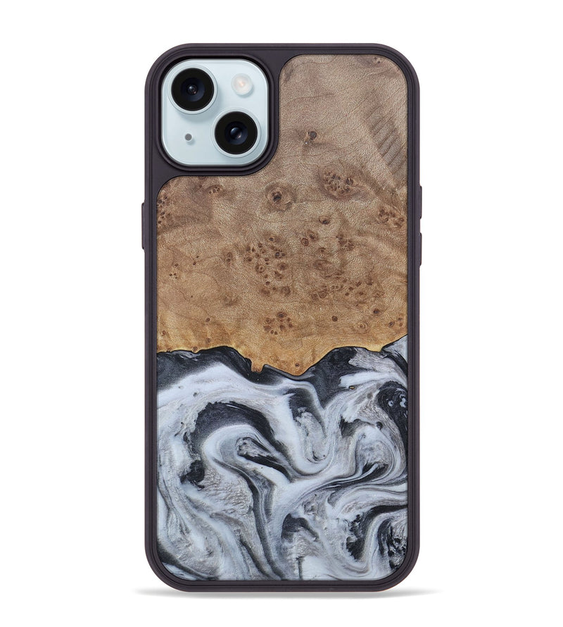 iPhone 15 Plus Wood+Resin Phone Case - Stuart (Black & White, 676348)