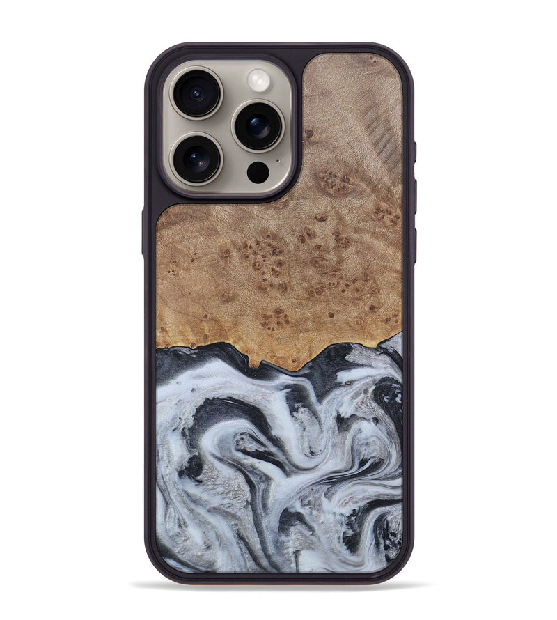 iPhone 15 Pro Max Wood+Resin Phone Case - Stuart (Black & White, 676348)