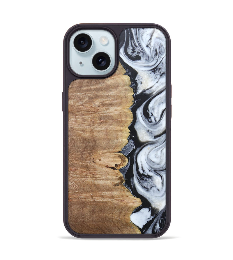 iPhone 15 Wood+Resin Phone Case - Tyrese (Black & White, 676356)