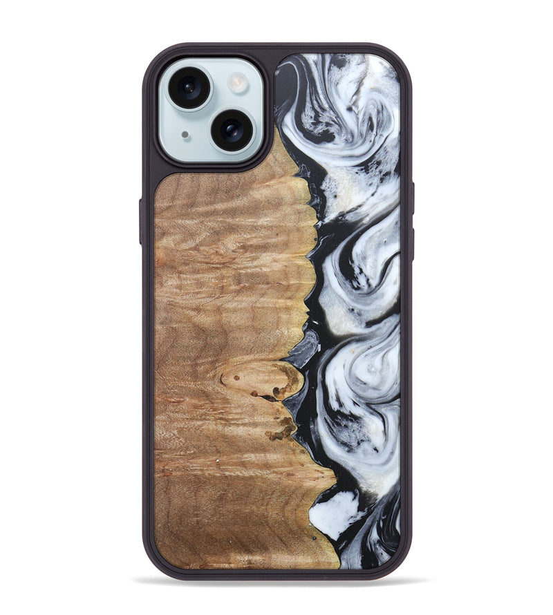 iPhone 15 Plus Wood+Resin Phone Case - Tyrese (Black & White, 676356)