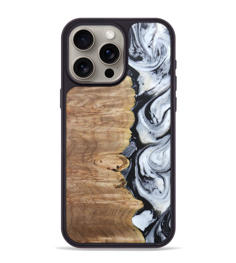 iPhone 15 Pro Max Wood+Resin Phone Case - Tyrese (Black & White, 676356)