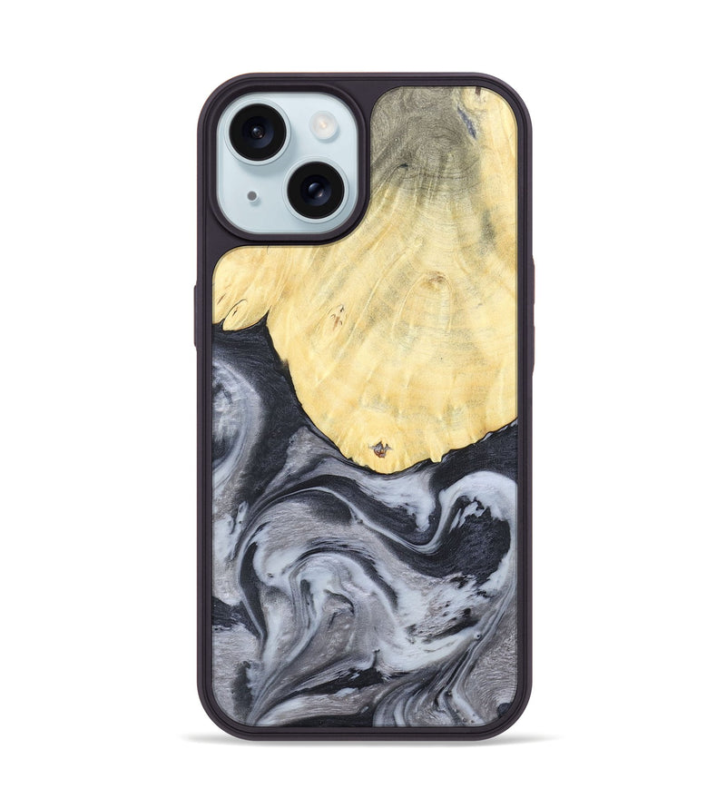 iPhone 15 Wood+Resin Phone Case - Kathi (Black & White, 676361)