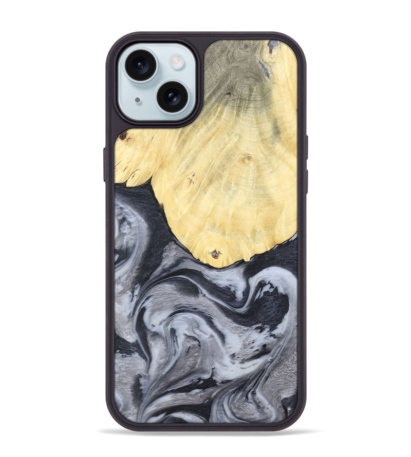 iPhone 15 Plus Wood+Resin Phone Case - Kathi (Black & White, 676361)