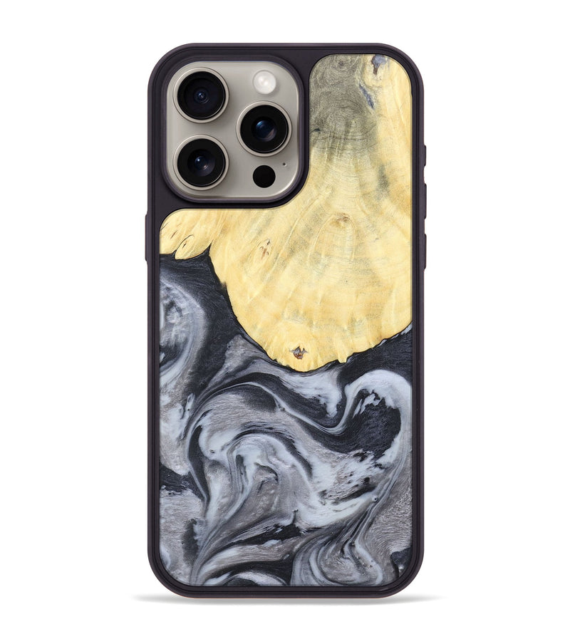 iPhone 15 Pro Max Wood+Resin Phone Case - Kathi (Black & White, 676361)