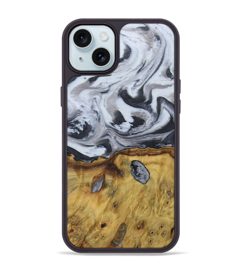 iPhone 15 Plus Wood+Resin Phone Case - Ruben (Black & White, 676365)