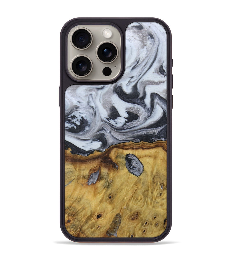 iPhone 15 Pro Max Wood+Resin Phone Case - Ruben (Black & White, 676365)