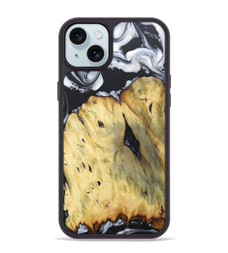 iPhone 15 Plus Wood+Resin Phone Case - Celeste (Black & White, 676375)