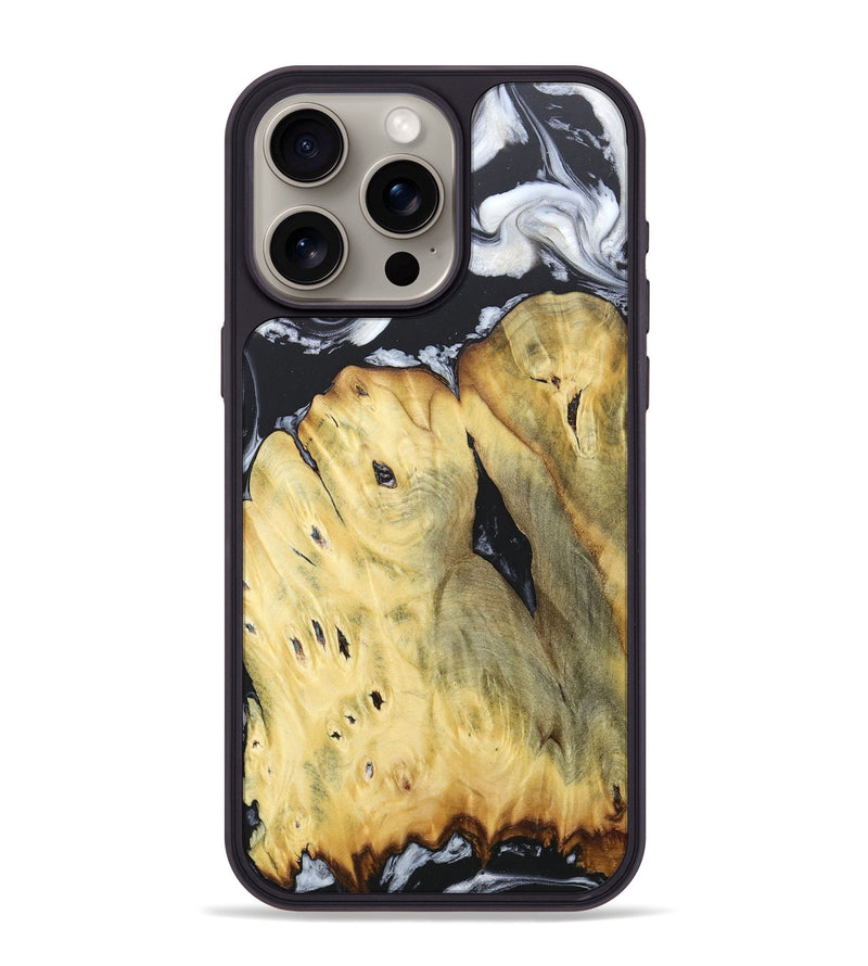 iPhone 15 Pro Max Wood+Resin Phone Case - Celeste (Black & White, 676375)