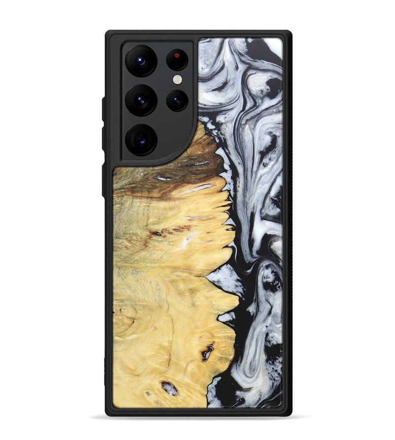 Galaxy S22 Ultra Wood+Resin Phone Case - Alaina (Black & White, 676381)