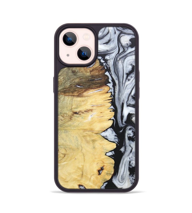 iPhone 14 Wood+Resin Phone Case - Alaina (Black & White, 676381)