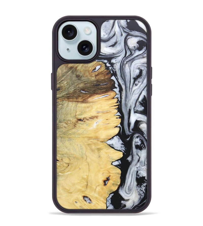iPhone 15 Plus Wood+Resin Phone Case - Alaina (Black & White, 676381)