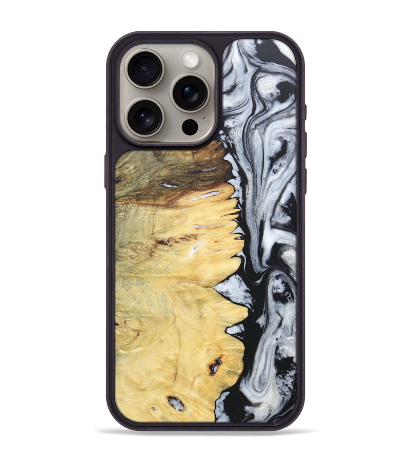 iPhone 15 Pro Max Wood+Resin Phone Case - Alaina (Black & White, 676381)