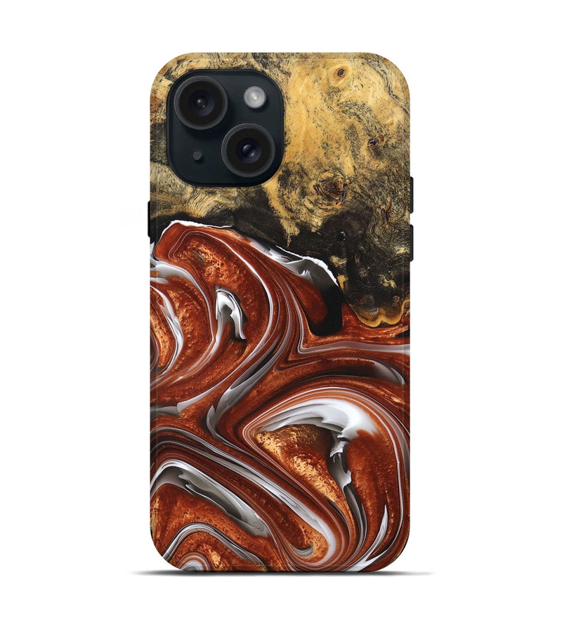 iPhone 15 Wood+Resin Live Edge Phone Case - Jayden (Black & White, 676835)