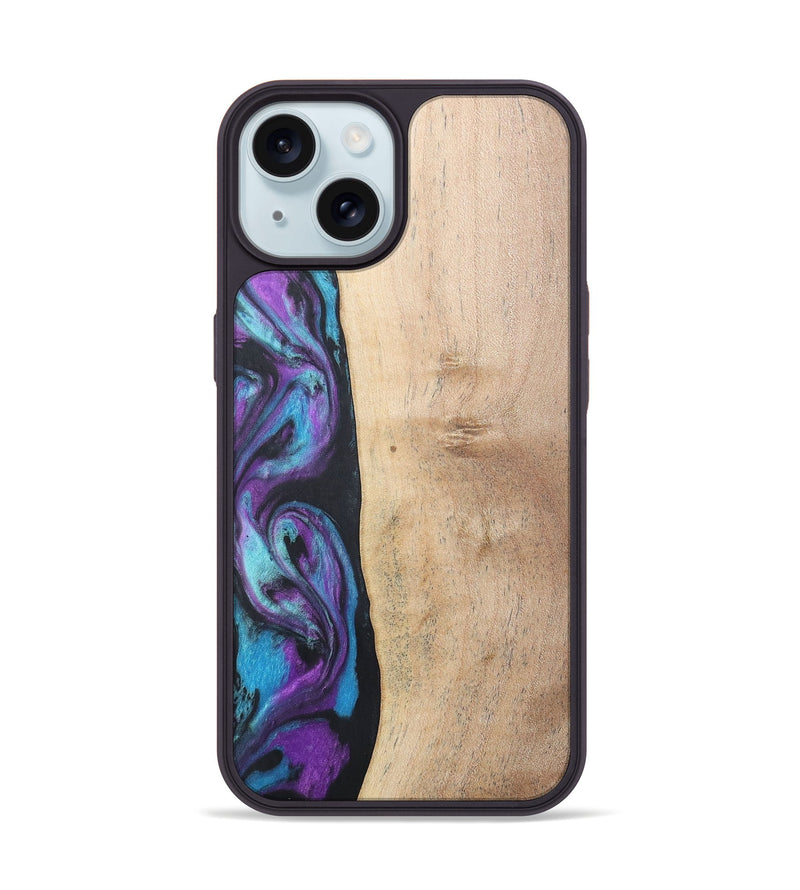 iPhone 15 Wood+Resin Phone Case - Caiden (Purple, 677157)