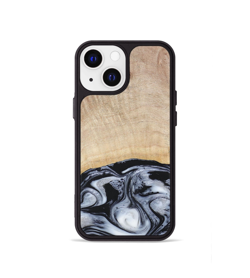 iPhone 13 mini Wood+Resin Phone Case - Bryanna (Black & White, 677197)
