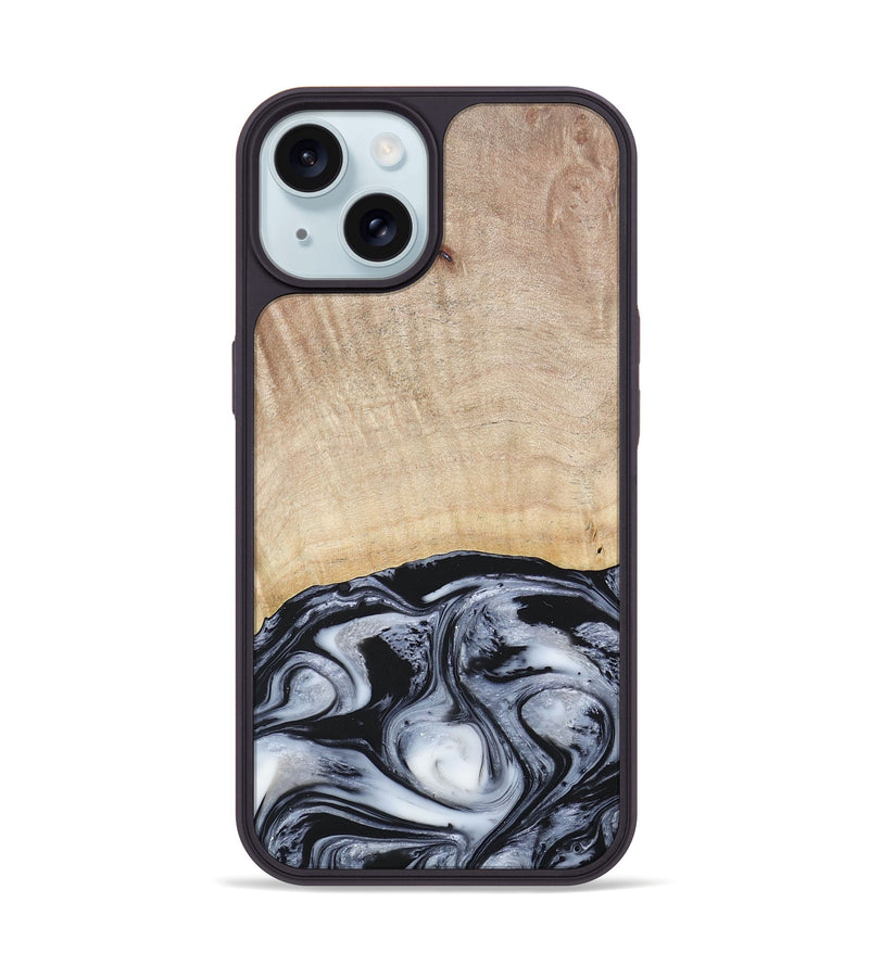 iPhone 15 Wood+Resin Phone Case - Bryanna (Black & White, 677197)