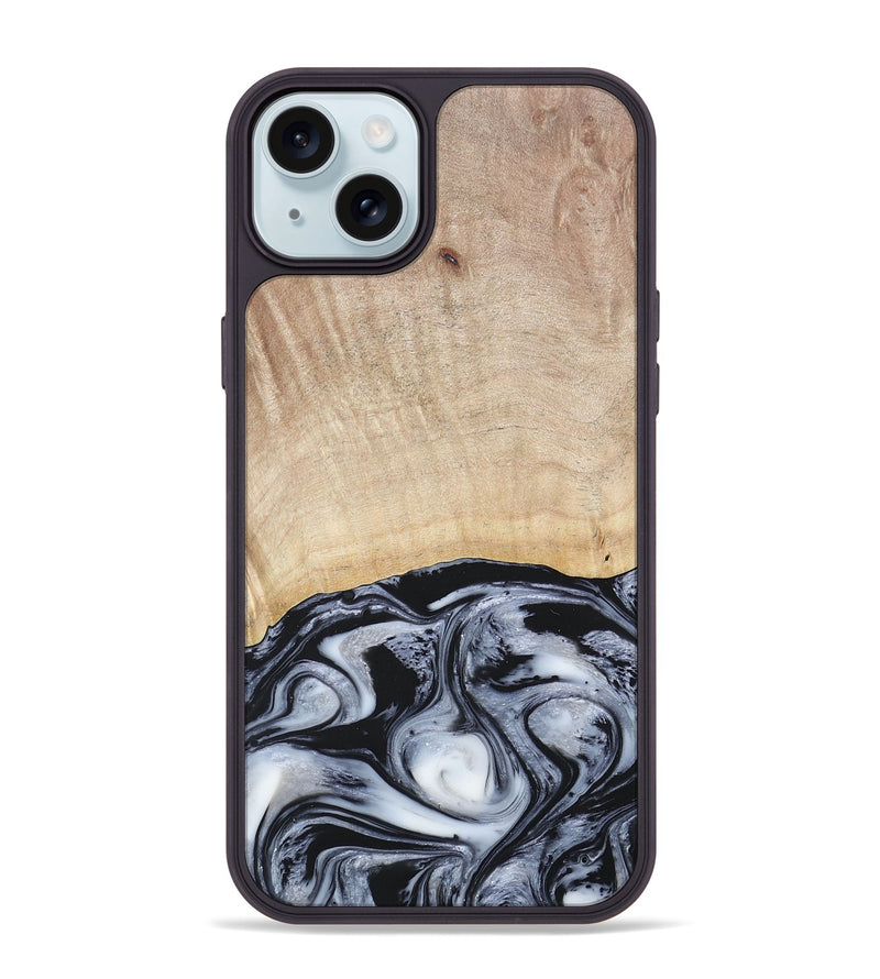 iPhone 15 Plus Wood+Resin Phone Case - Bryanna (Black & White, 677197)