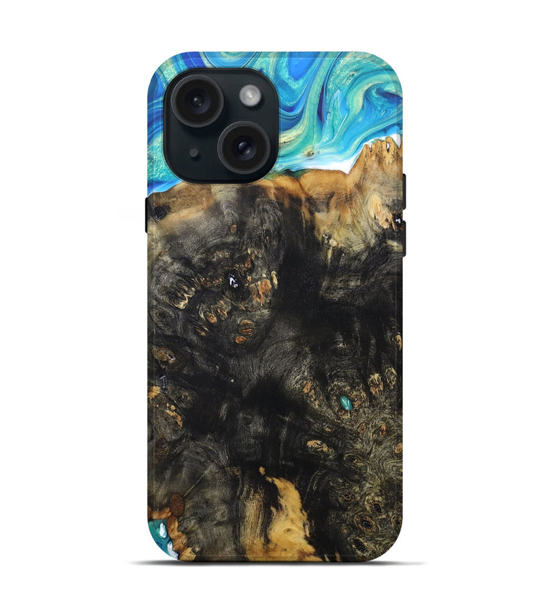 iPhone 15 Wood+Resin Live Edge Phone Case - Graham (Blue, 677507)