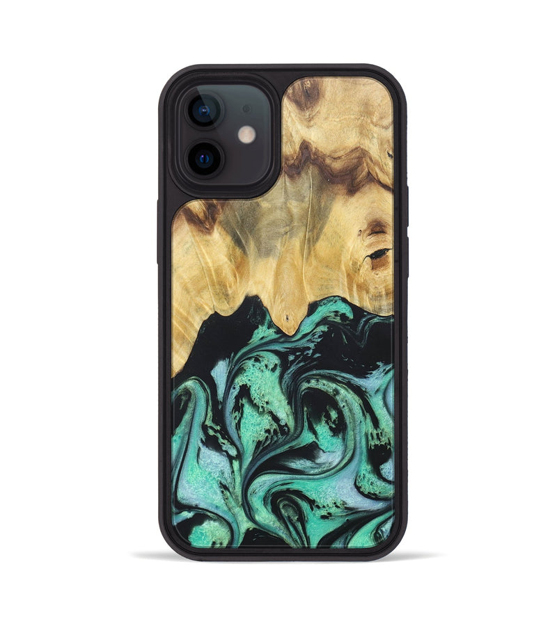iPhone 12 Wood+Resin Phone Case - Cassandra (Green, 677642)