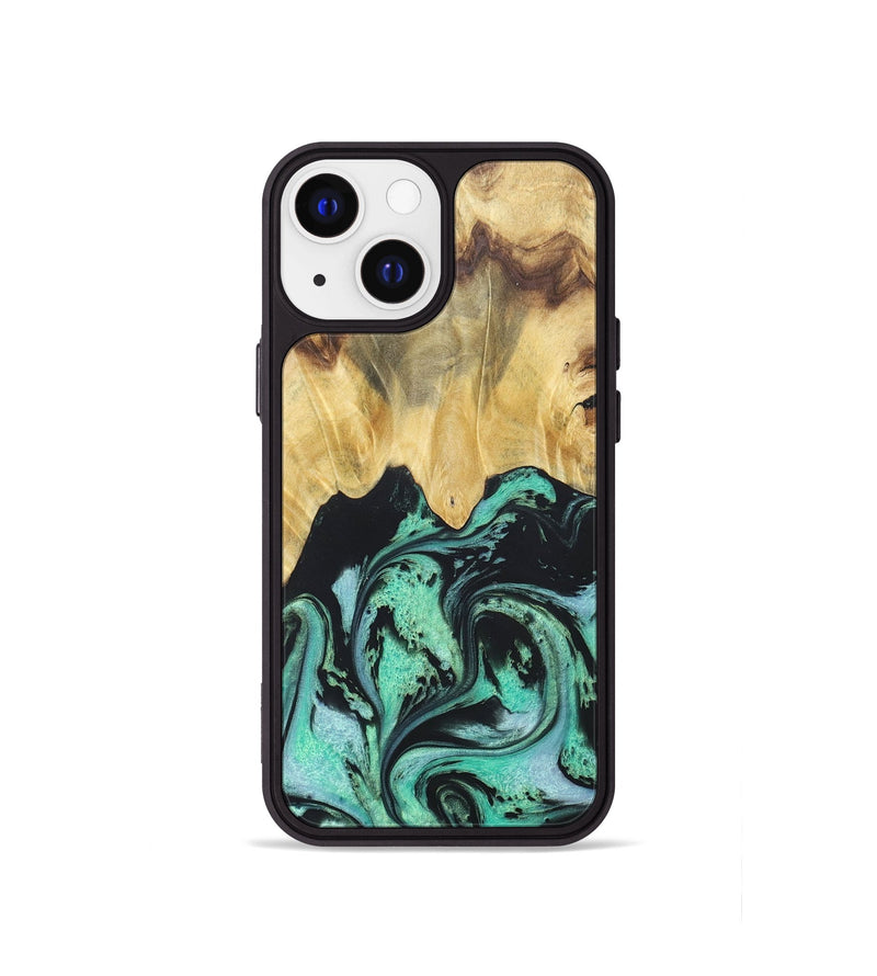 iPhone 13 mini Wood+Resin Phone Case - Cassandra (Green, 677642)