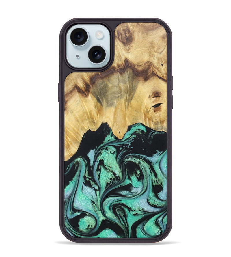 iPhone 15 Plus Wood+Resin Phone Case - Cassandra (Green, 677642)