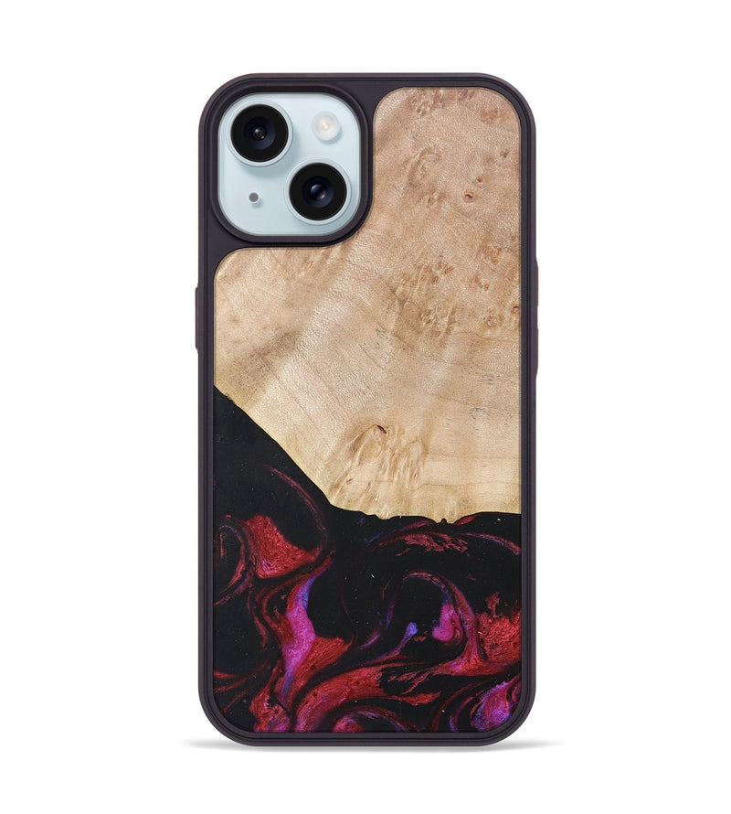 iPhone 15 Wood+Resin Phone Case - Robert (Red, 677727)