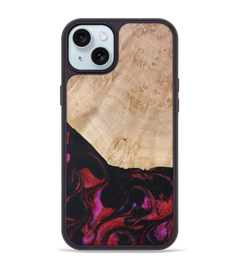 iPhone 15 Plus Wood+Resin Phone Case - Robert (Red, 677727)