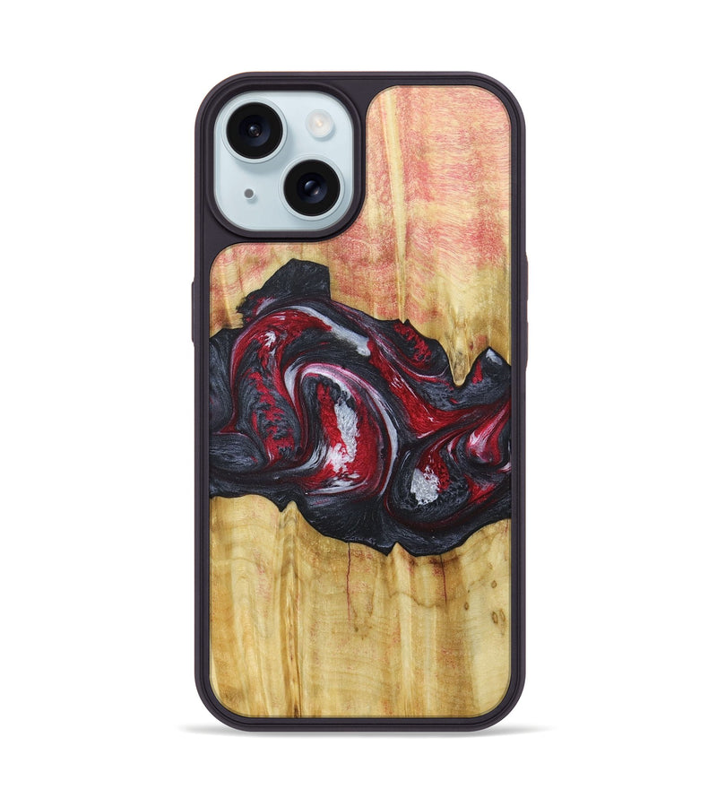 iPhone 15 Wood+Resin Phone Case - Eileen (Red, 677746)