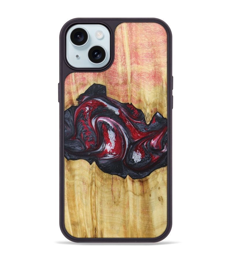 iPhone 15 Plus Wood+Resin Phone Case - Eileen (Red, 677746)