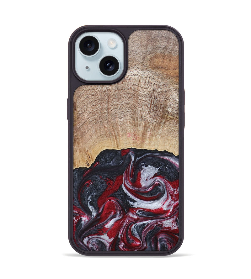 iPhone 15 Wood+Resin Phone Case - Lauren (Red, 677755)