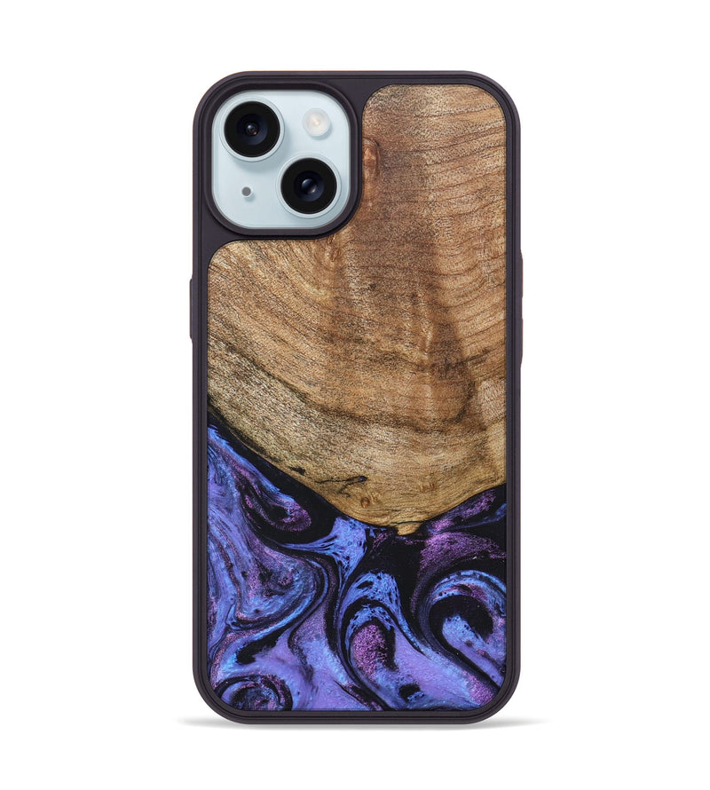 iPhone 15 Wood+Resin Phone Case - Collins (Purple, 678411)